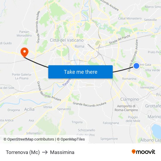 Torrenova (Mc) to Massimina map