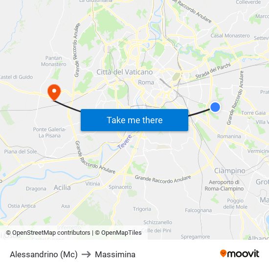 Alessandrino (Mc) to Massimina map