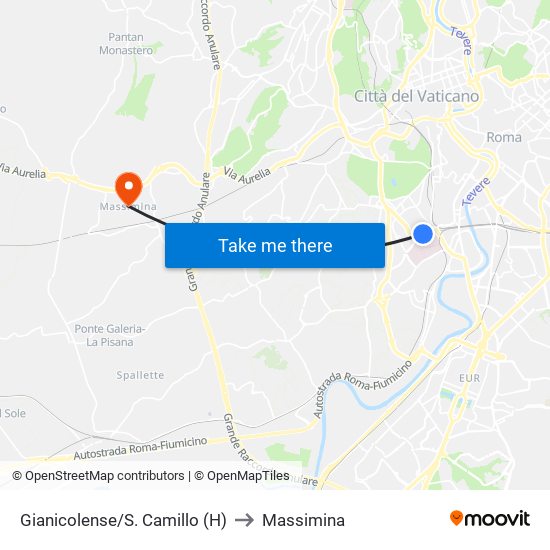 Gianicolense/S. Camillo (H) to Massimina map