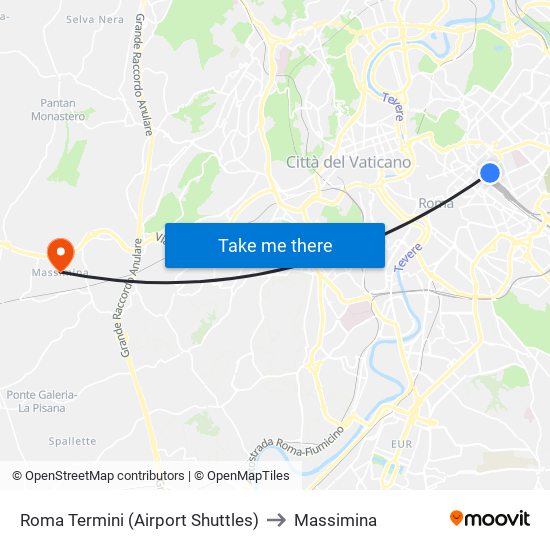 Roma Termini (Airport Shuttles) to Massimina map