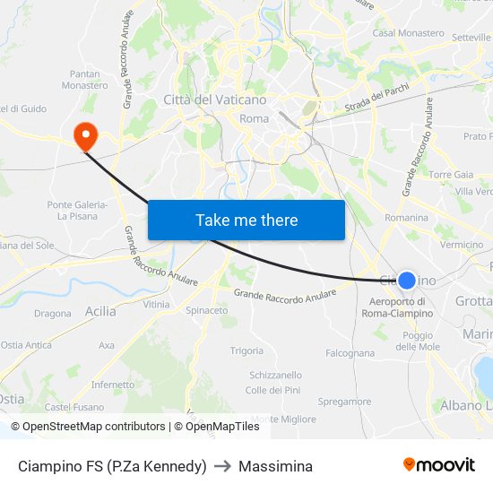 Ciampino FS (P.Za Kennedy) to Massimina map