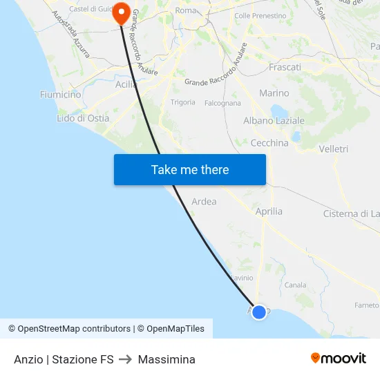 Anzio | Railway Station to Massimina map