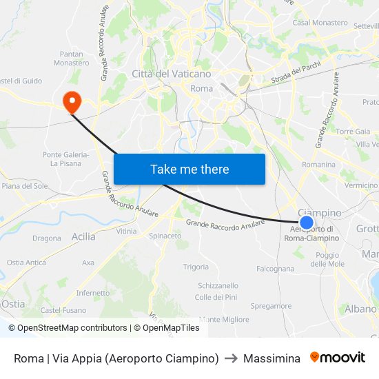 Roma | Via Appia (Aeroporto Ciampino) to Massimina map