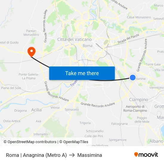 Rome | Anagnina (Metro A) to Massimina map