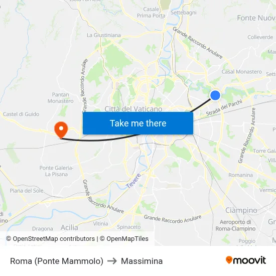Rome (Ponte Mammolo) to Massimina map