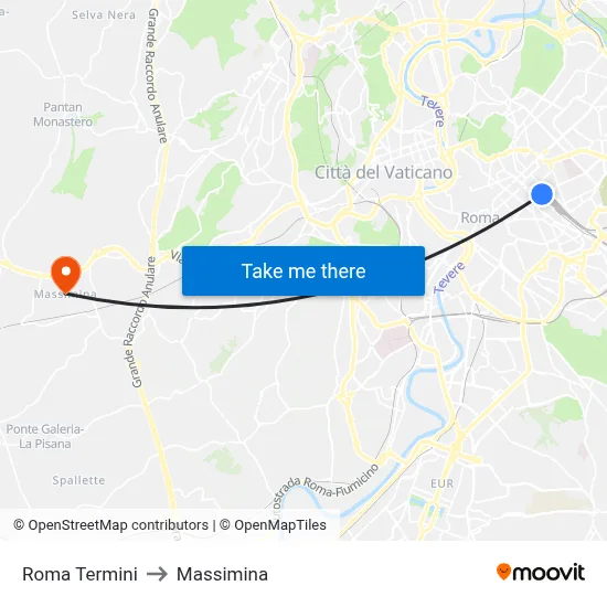 Roma Termini to Massimina map