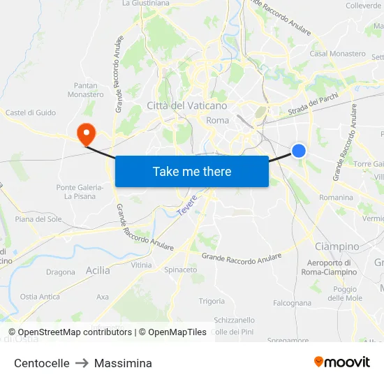 Centocelle to Massimina map