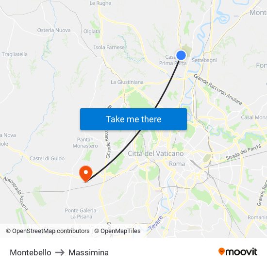Montebello to Massimina map