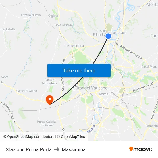 Prima Porta Station to Massimina map