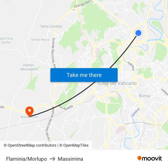 Flaminia/Morlupo to Massimina map