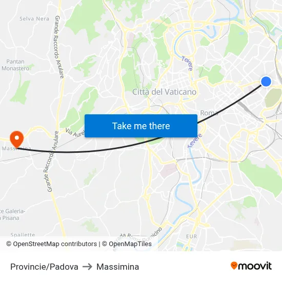 Provincie/Padova to Massimina map