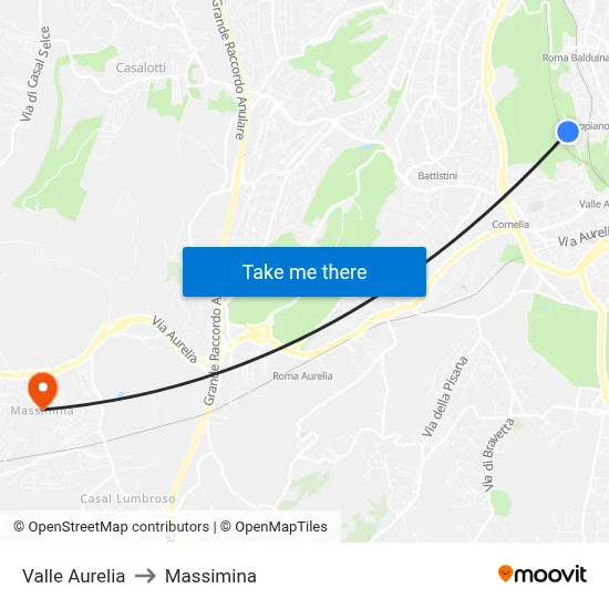 Valle Aurelia to Massimina map