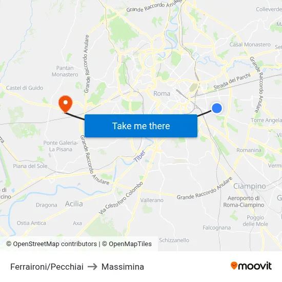 Ferraironi/Pecchiai to Massimina map