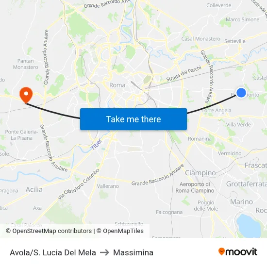 Avola/S. Lucia Del Mela to Massimina map