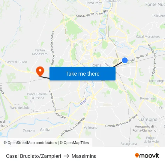 Casal Bruciato/Zampieri to Massimina map