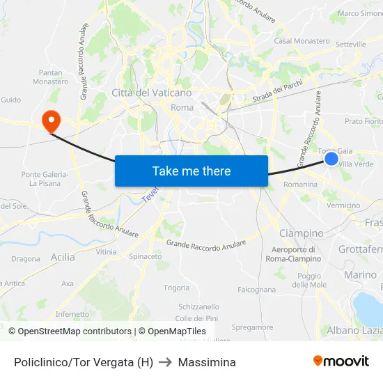 Policlinico/Tor Vergata Hospital to Massimina map
