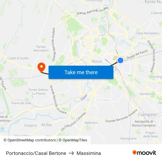 Portonaccio/Casal Bertone to Massimina map