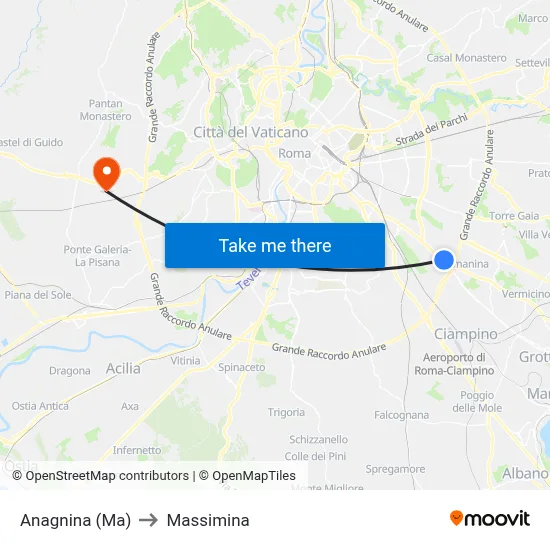 Anagnina Metro to Massimina map