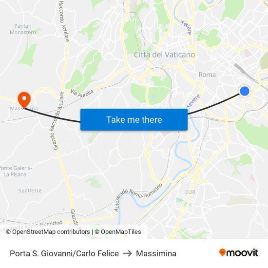 Porta S. Giovanni/Carlo Felice to Massimina map