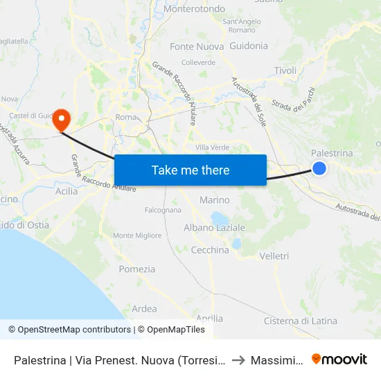 New Prenestina Street (Torresina) - Palestrina to Massimina map