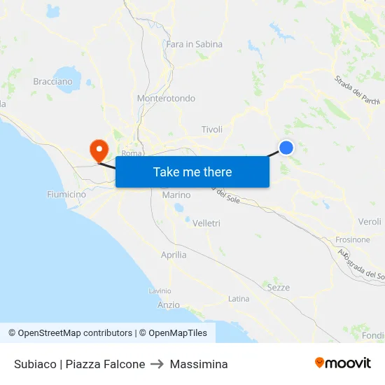 Subiaco Piazza Falcone to Massimina map