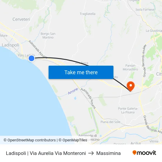 Ladispoli | Via Aurelia Via Monteroni to Massimina map