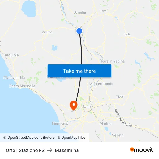 Orte Railway Station to Massimina map