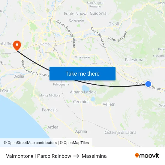 Valmontone Rainbow Park to Massimina map