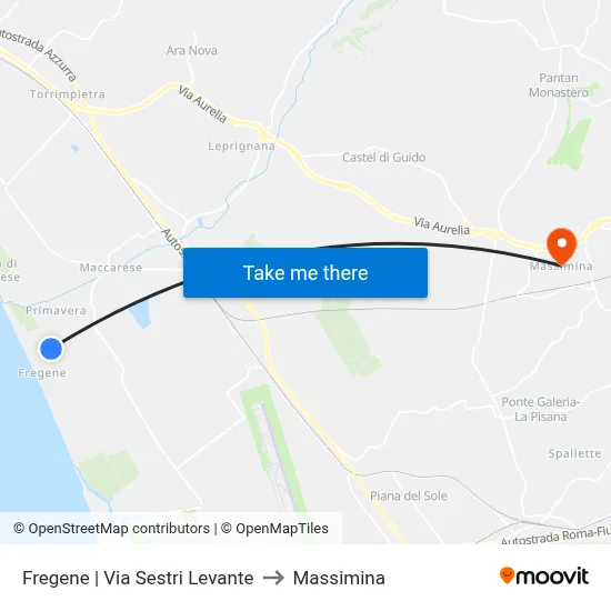 Fregene | Sestri Levante Road to Massimina map