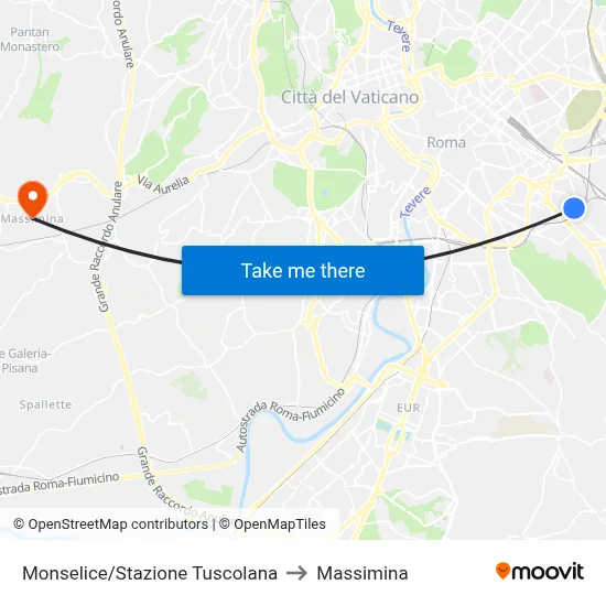 Monselice/Tuscolana Station to Massimina map