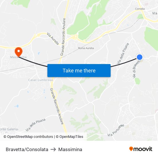 Bravetta/Consolata to Massimina map
