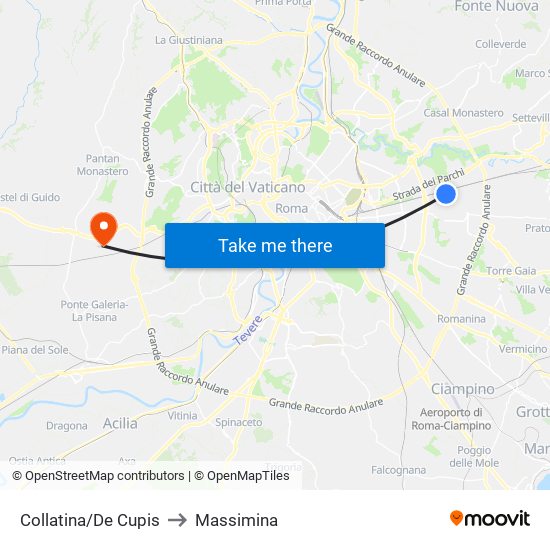 Collatina/De Cupis to Massimina map