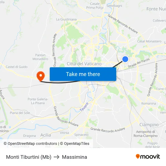 Monti Tiburtini (MB) to Massimina map