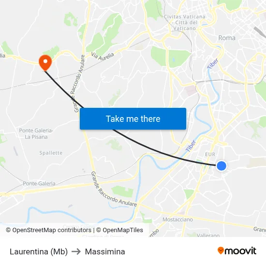 Laurentina (Metro B) to Massimina map
