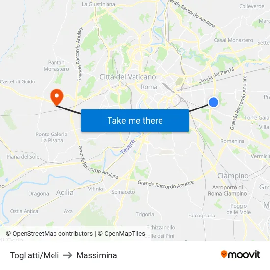 Togliatti/Meli to Massimina map