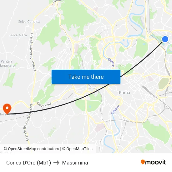 Conca D'Oro (Metro Line 1) to Massimina map