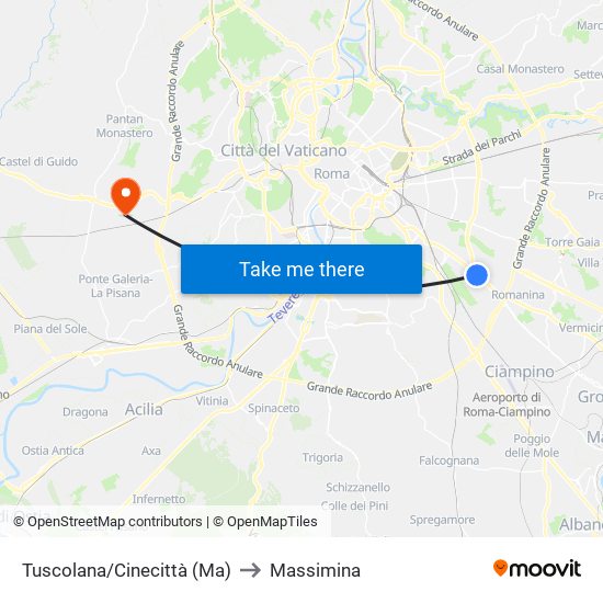 Tuscolana/Cinecittà (Ma) to Massimina map
