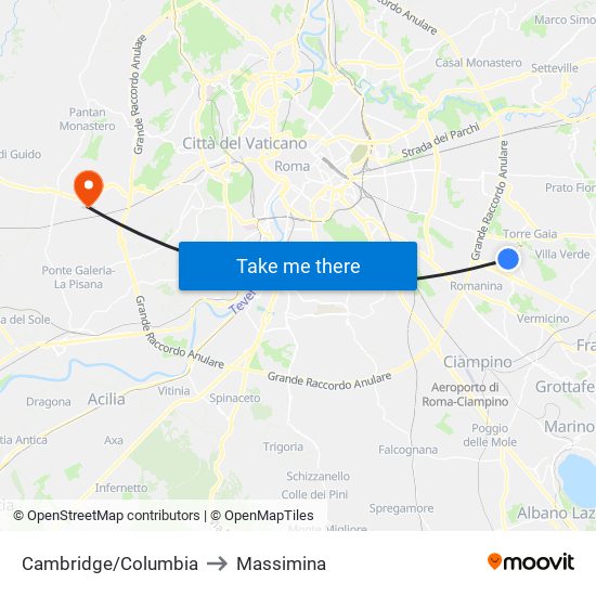 Cambridge/Columbia to Massimina map