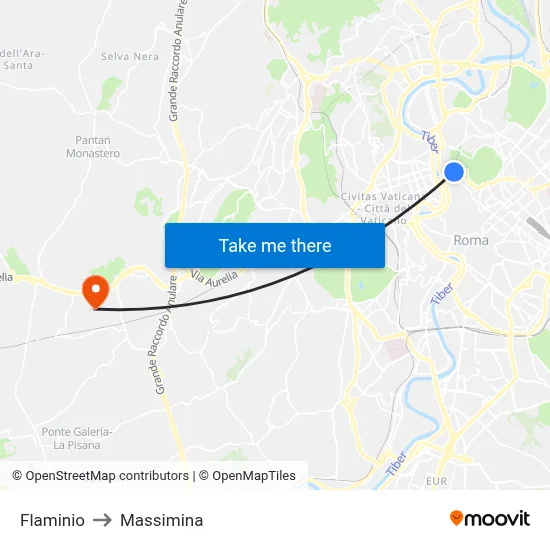 Flaminio to Massimina map