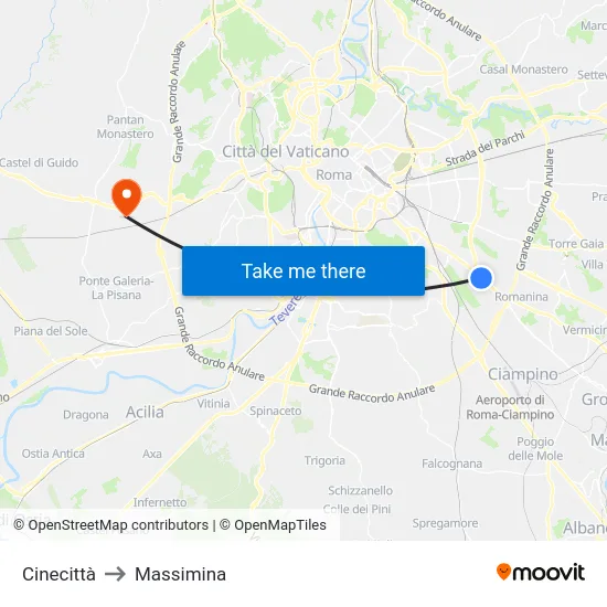 Cinecittà to Massimina map