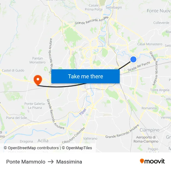 Ponte Mammolo to Massimina map