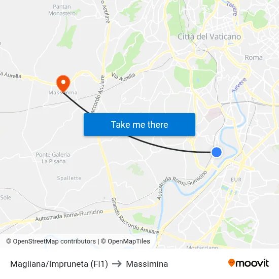 Magliana/Impruneta (Fl1) to Massimina map