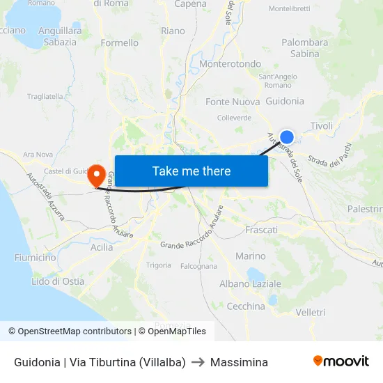 Guidonia via Tiburtina (Villalba) to Massimina map