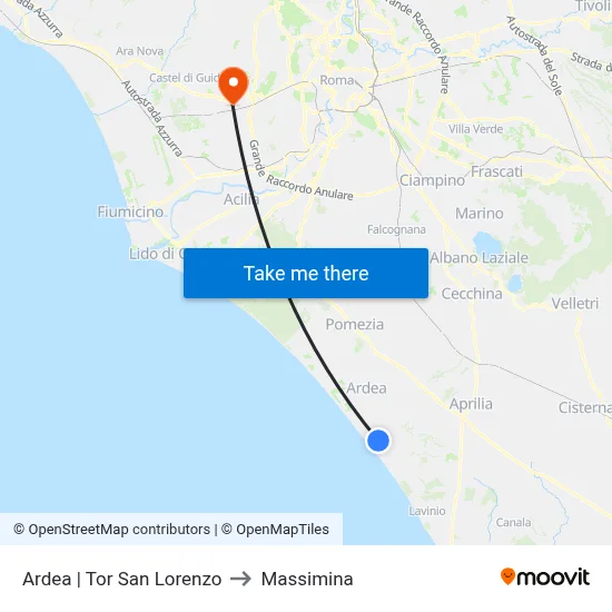 Ardea | Tor San Lorenzo to Massimina map