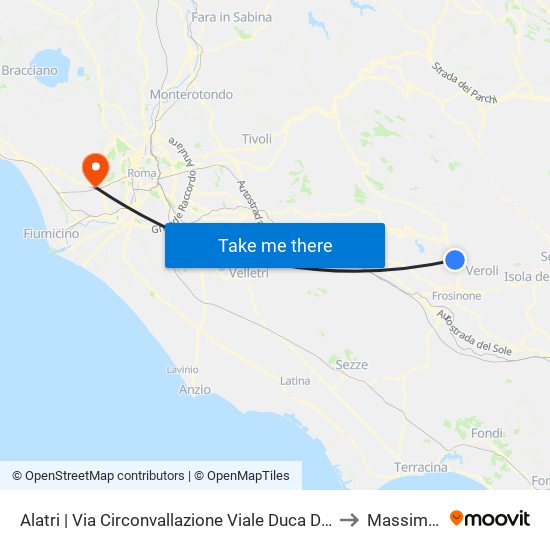 Alatri | Via Circonvallazione Viale Duca D'Aosta to Massimina map
