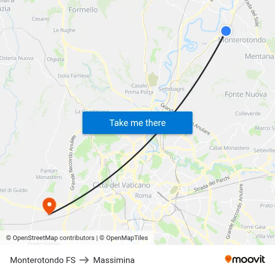 Monterotondo Station to Massimina map