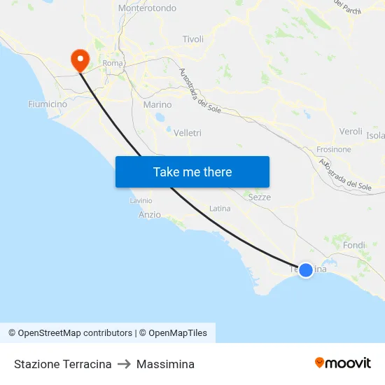Terracina Station to Massimina map