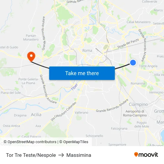 Tor Tre Teste/Nespole to Massimina map