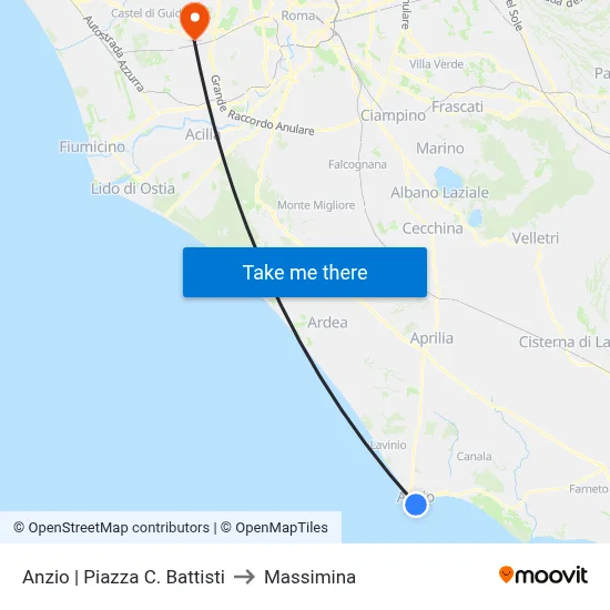 Anzio Piazza C. Battisti to Massimina map