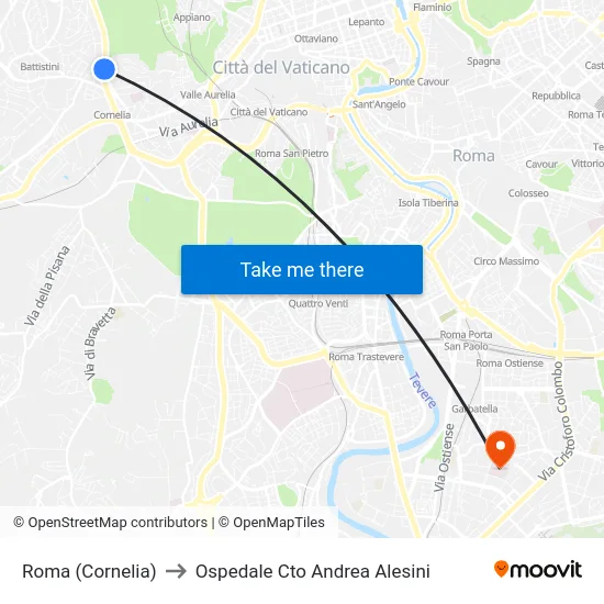 Roma (Cornelia) to Ospedale Cto Andrea Alesini map